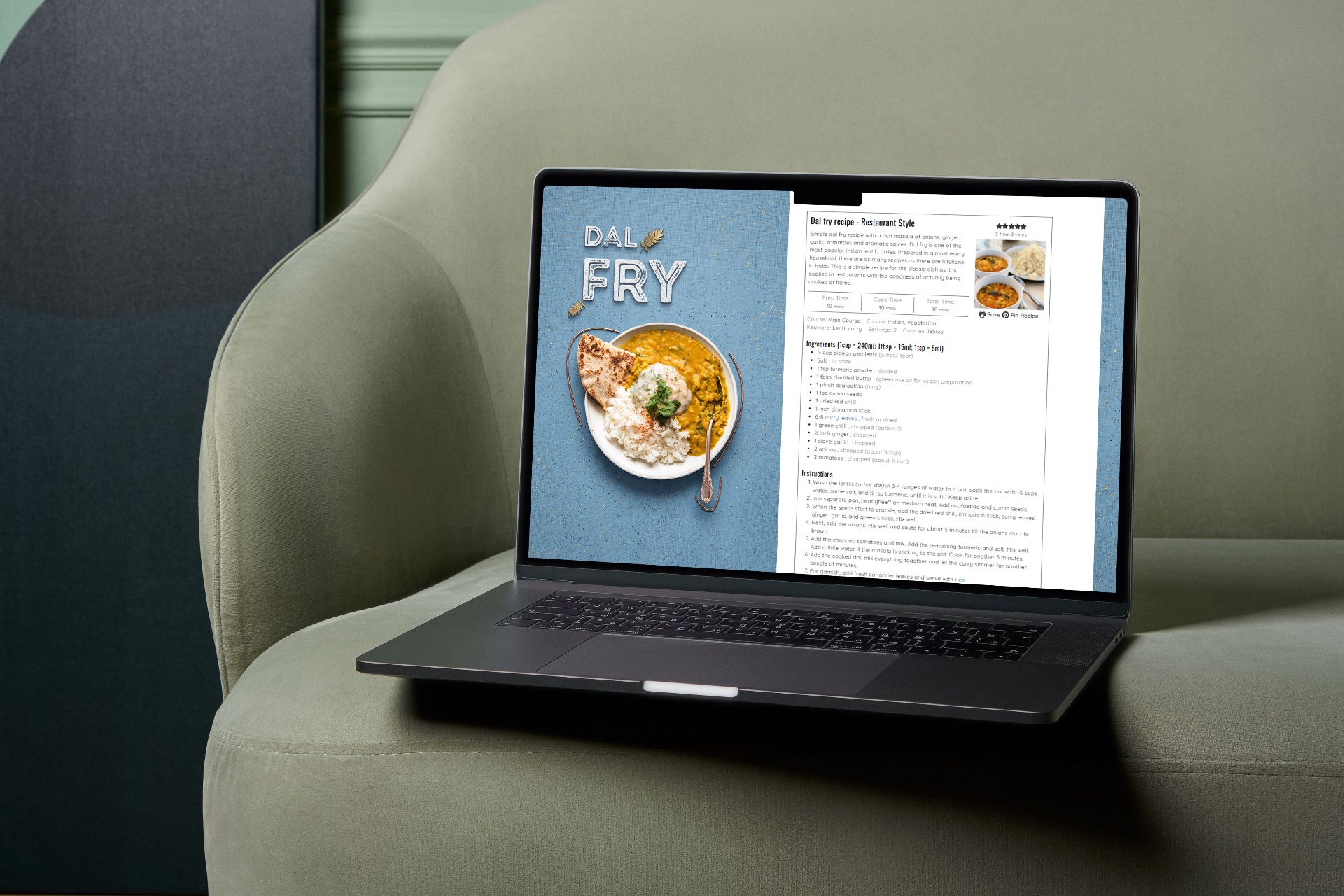 Dal Fry — recipe page in situ